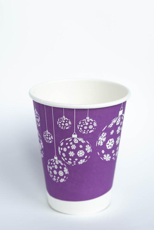 Бумажный стакан однослойный фиолетовый с рисунком 360 мл